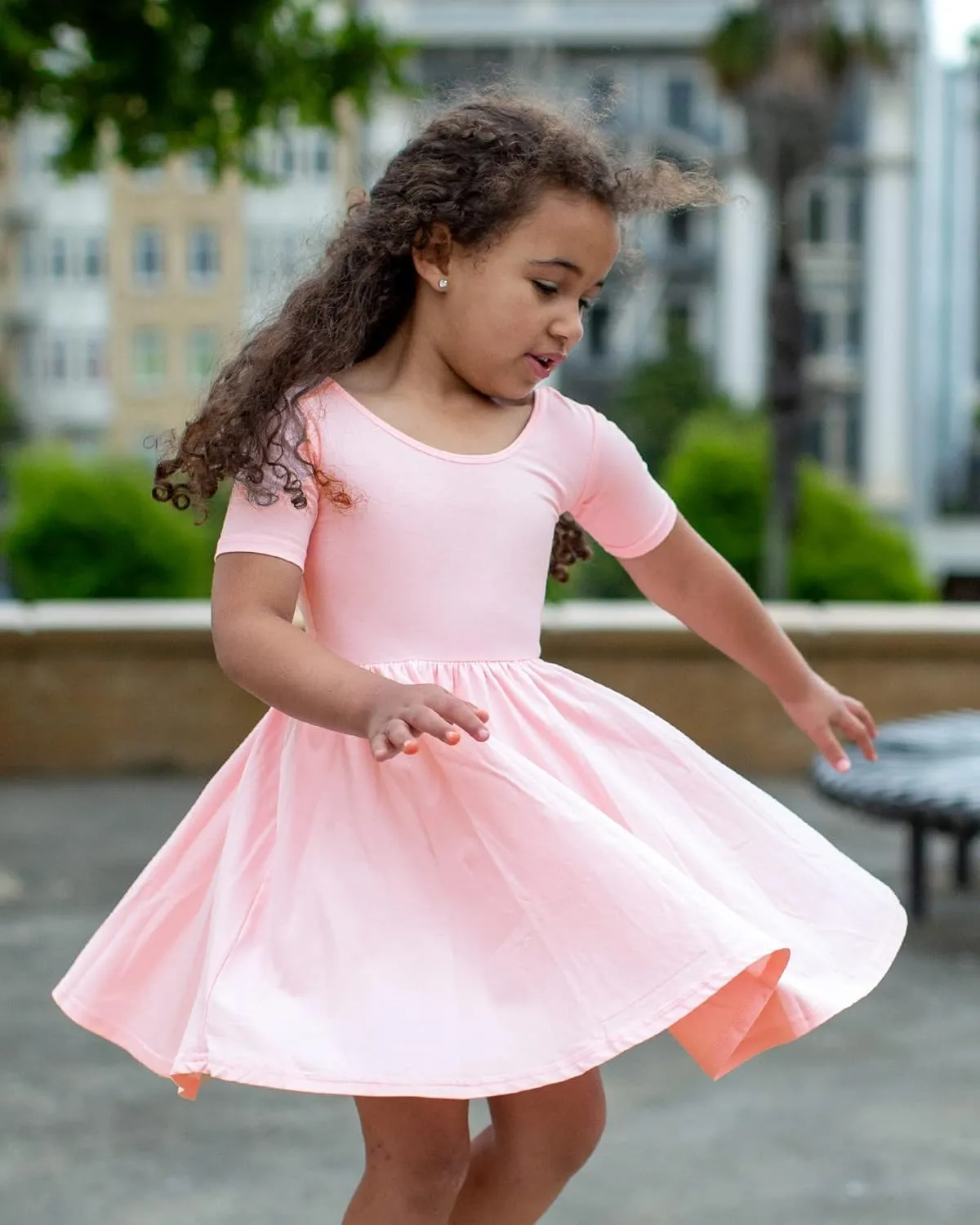 Stelle Girls Short Sleeve Dress Summer Kids Toddler Skater Twirl A Line Solid Color T-Shirt Dress for School Casual 3-12 Y