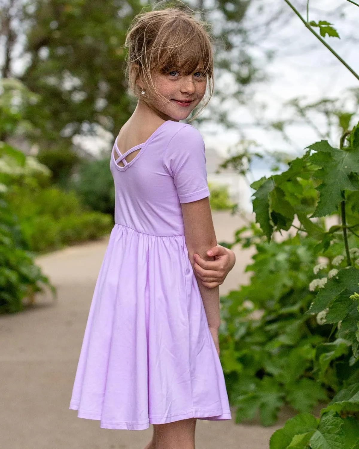 Stelle Girls Short Sleeve Dress Summer Kids Toddler Skater Twirl A Line Solid Color T-Shirt Dress for School Casual 3-12 Y