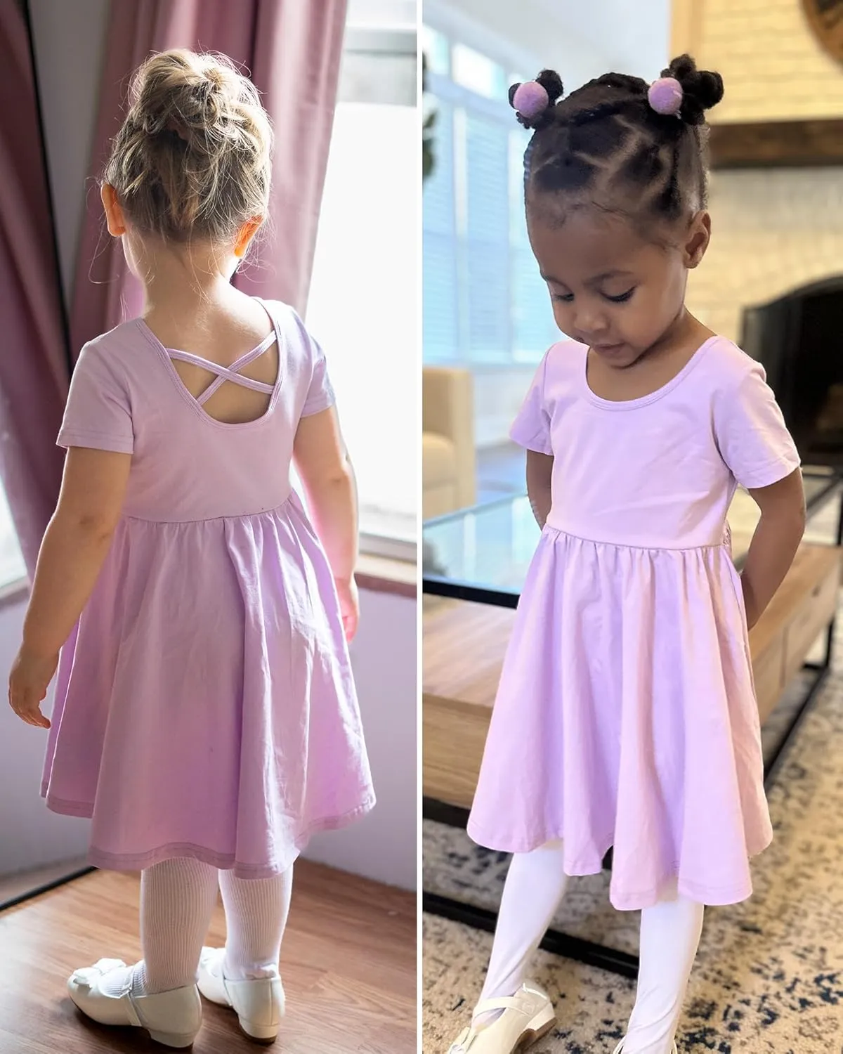 Stelle Girls Short Sleeve Dress Summer Kids Toddler Skater Twirl A Line Solid Color T-Shirt Dress for School Casual 3-12 Y