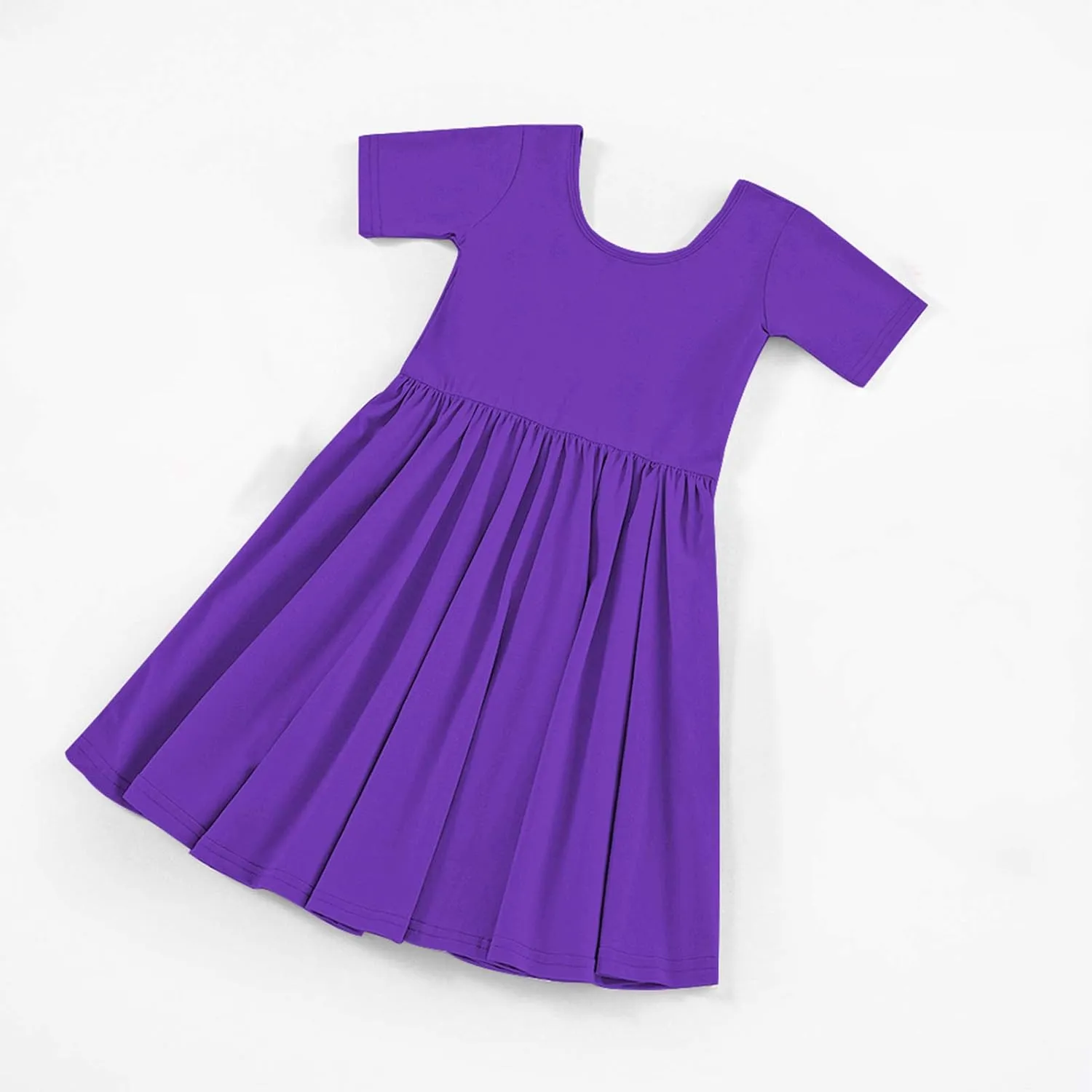 Stelle Girls Short Sleeve Dress Summer Kids Toddler Skater Twirl A Line Solid Color T-Shirt Dress for School Casual 3-12 Y