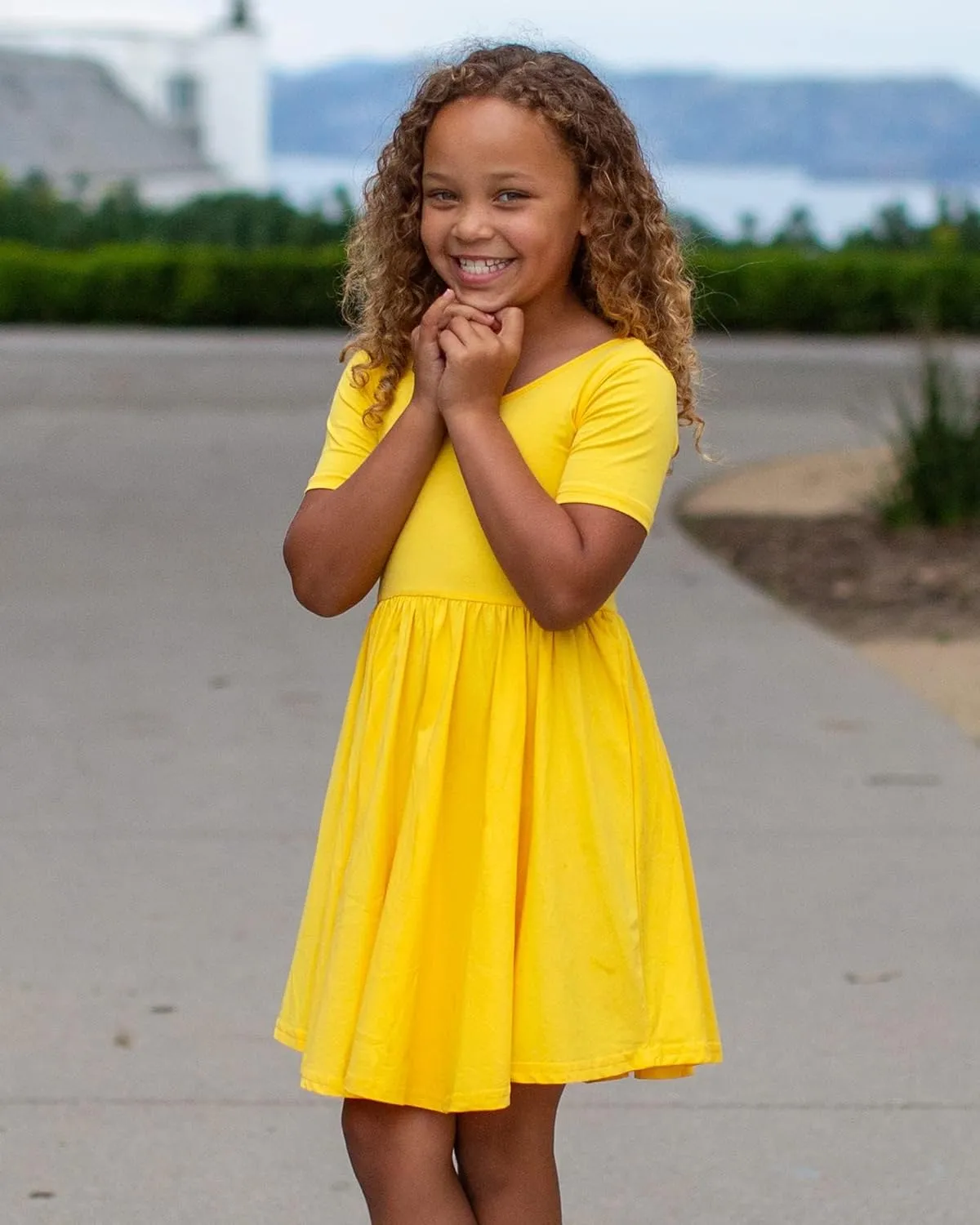 Stelle Girls Short Sleeve Dress Summer Kids Toddler Skater Twirl A Line Solid Color T-Shirt Dress for School Casual 3-12 Y