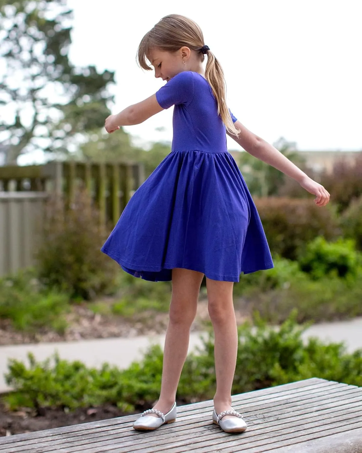 Stelle Girls Short Sleeve Dress Summer Kids Toddler Skater Twirl A Line Solid Color T-Shirt Dress for School Casual 3-12 Y