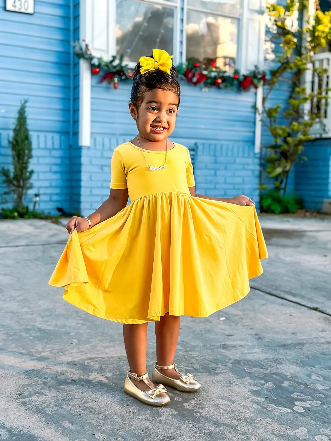 Stelle Girls Short Sleeve Dress Summer Kids Toddler Skater Twirl A Line Solid Color T-Shirt Dress for School Casual 3-12 Y