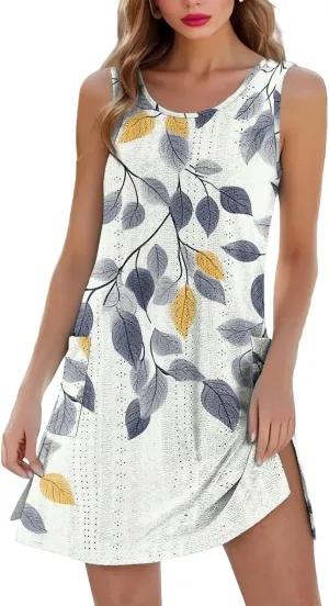 Summer Dresses for Women 2025 Beach Vacation Spring Clothes Sleeveless Crewneck Casual Floral Dress