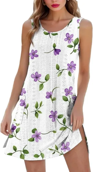 Summer Dresses for Women 2025 Beach Vacation Spring Clothes Sleeveless Crewneck Casual Floral Dress