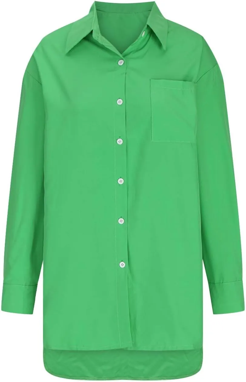 Summer Dresses for Women 2025 Button Down Shirt Dress Long Sleeve Business Casual Shift Sundress with Pockets Trendy