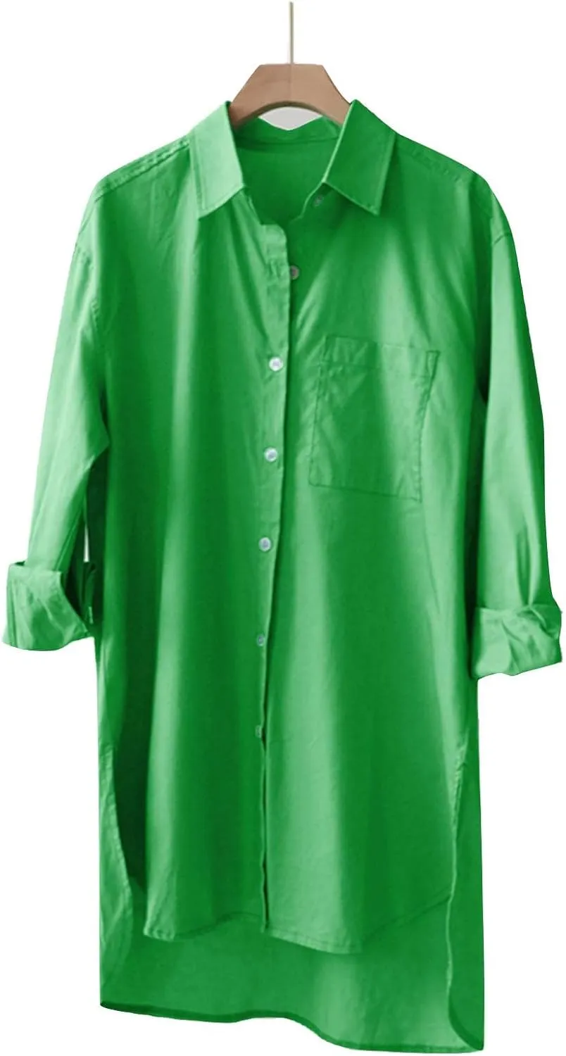 Summer Dresses for Women 2025 Button Down Shirt Dress Long Sleeve Business Casual Shift Sundress with Pockets Trendy