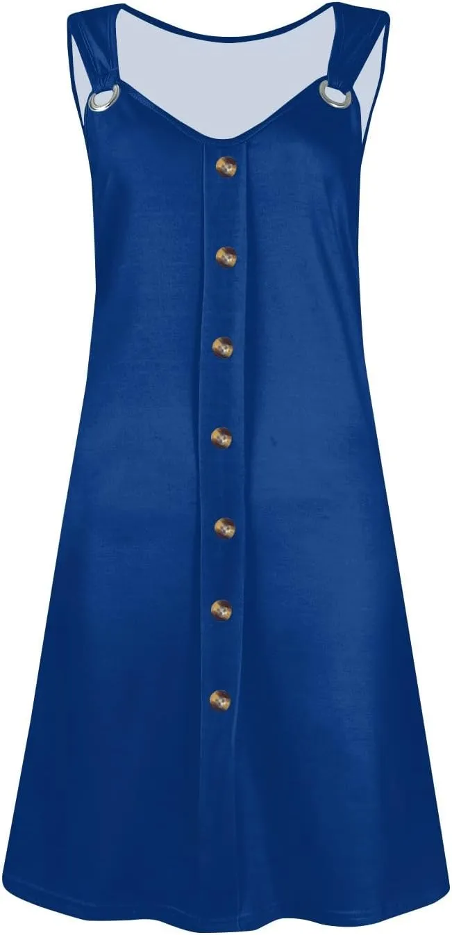 Summer Dresses for Women 2025 Loose Tank Dress Printed V Neck Beach Vacation Dress Sleeveless Sundress with Pockets