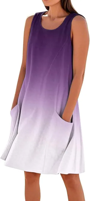 Summer Dresses for Women 2025 Round Neck Short Sleeve Cotton Linen Dress Beach Vacation Sundresses with Pockets