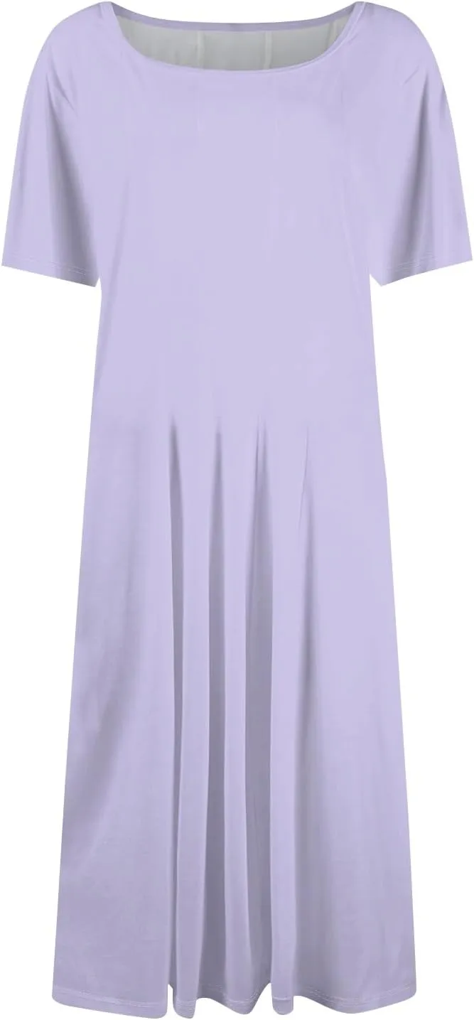 Summer Dresses for Women 2025 Short Sleeve Dresses Empire Waist Wrap Dress Business Boho Dress Midi with Pocket