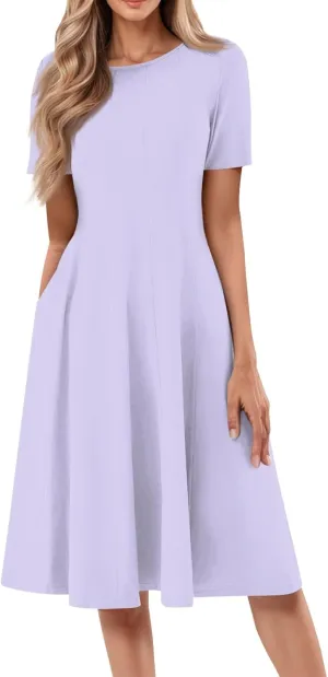 Summer Dresses for Women 2025 Short Sleeve Dresses Empire Waist Wrap Dress Business Boho Dress Midi with Pocket