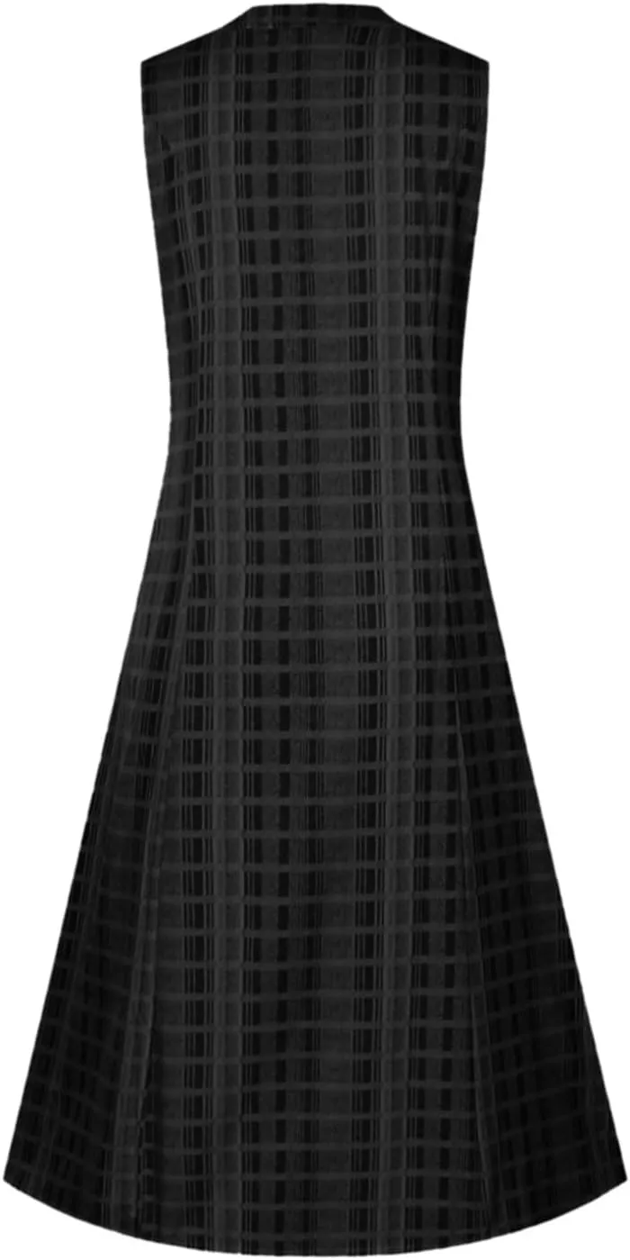 Summer Dresses for Women Beach Loose Casual Button Sleeveless V-Neck Dress Trendy Comfy Plaid Sundress with Pockets