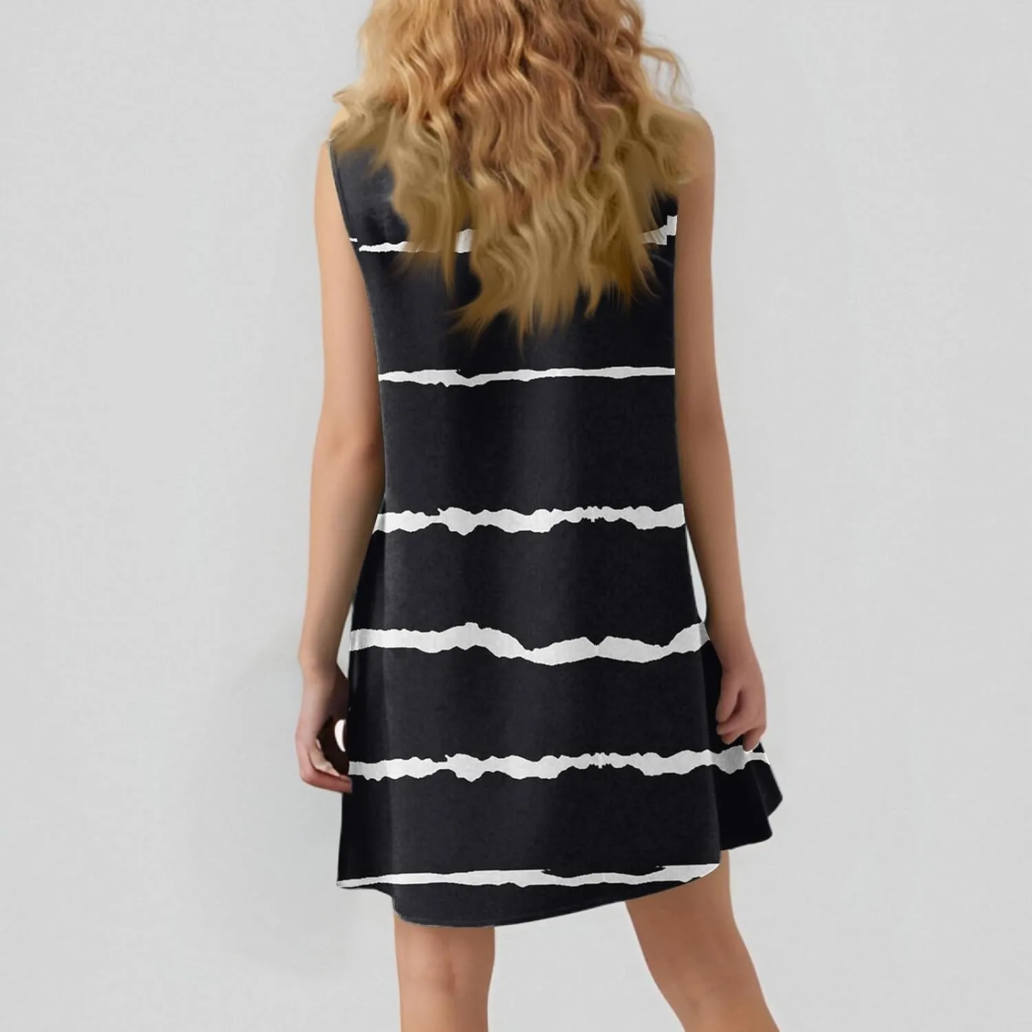 Summer Dresses for Women Casual Crew Neck Tank Dress Print Sleeveless Sundresses Flowy Ruffle A-Line Dress with Pockets