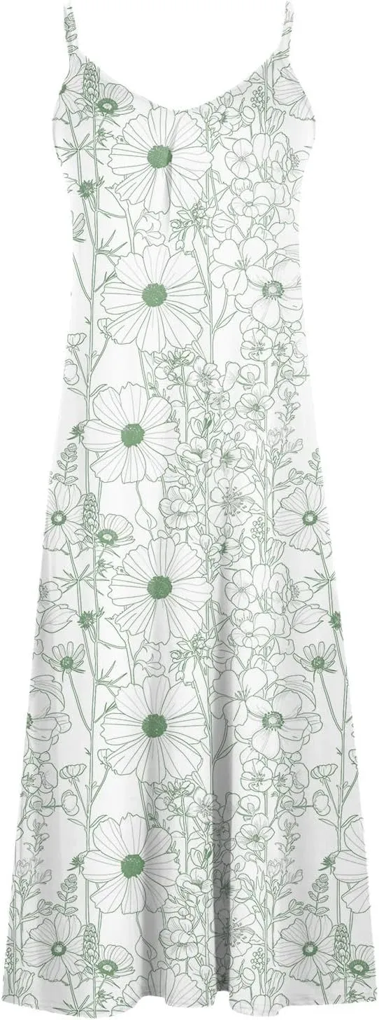 Summer Dresses for Women Floral Print Sleeveless Round Neck Dress Casual Boho Dresses