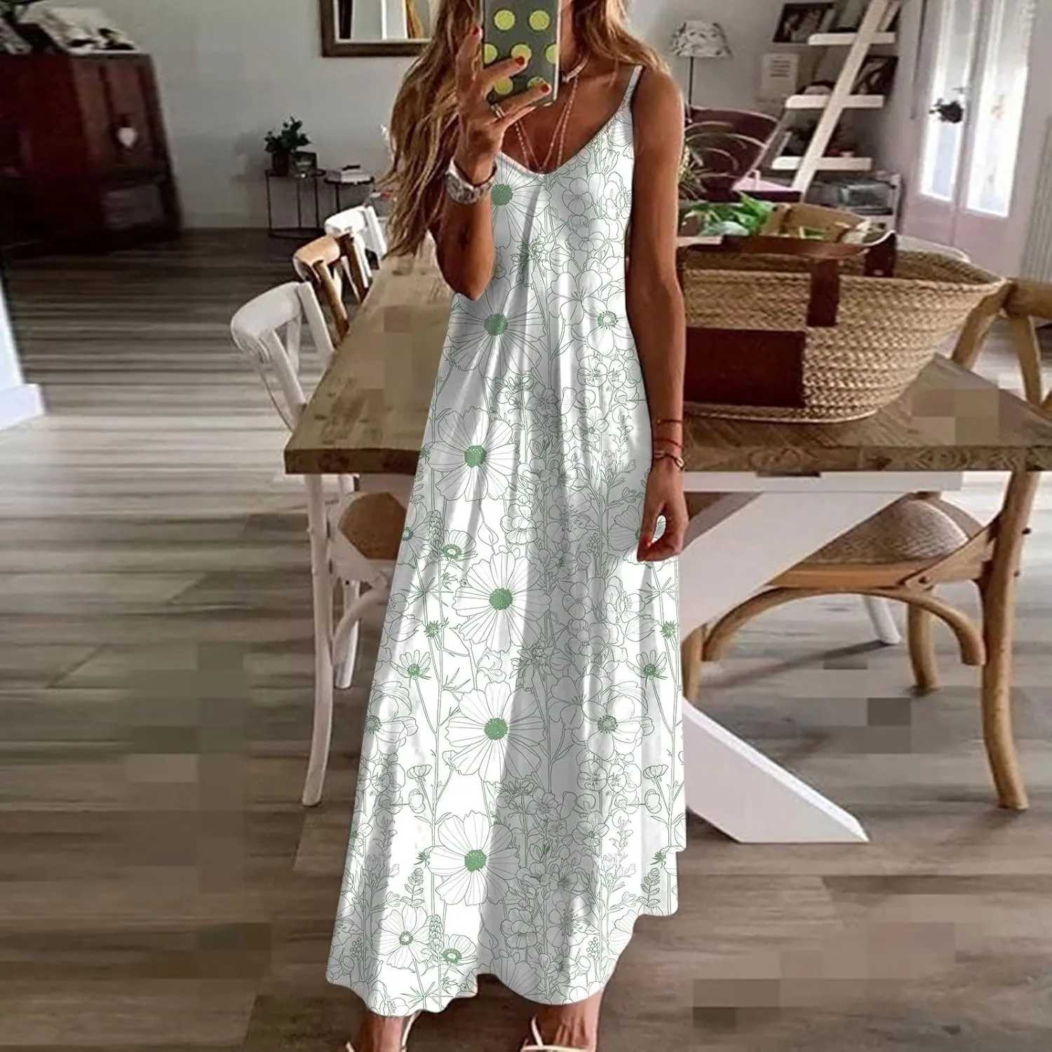 Summer Dresses for Women Floral Print Sleeveless Round Neck Dress Casual Boho Dresses