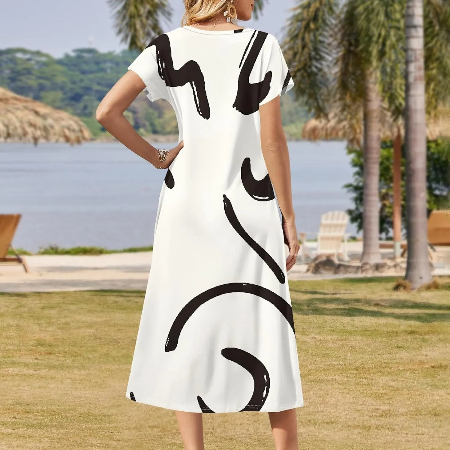 Summer Dresses for Women Loose T Shirt Dress Casual Split Long Dress Short Sleeve Floral Print Beach Dress with Pockets