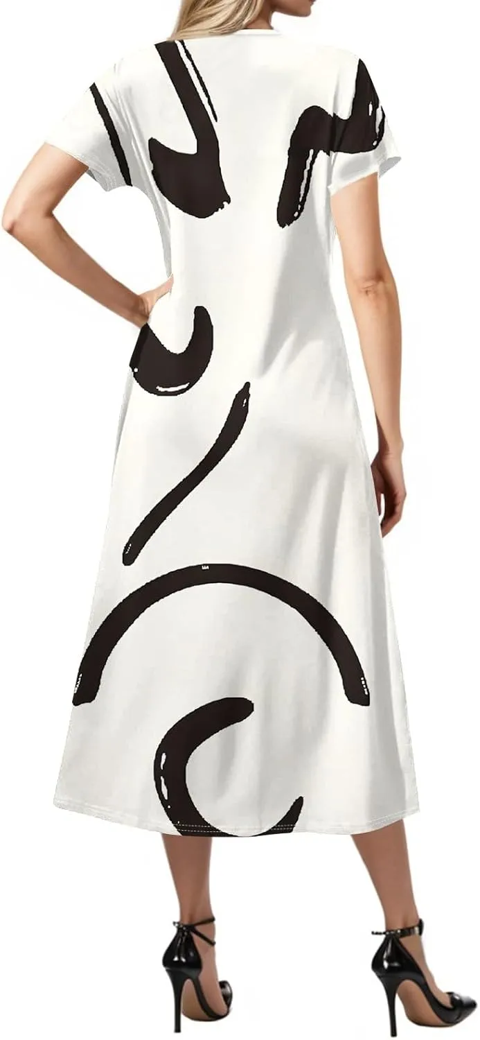 Summer Dresses for Women Loose T Shirt Dress Casual Split Long Dress Short Sleeve Floral Print Beach Dress with Pockets