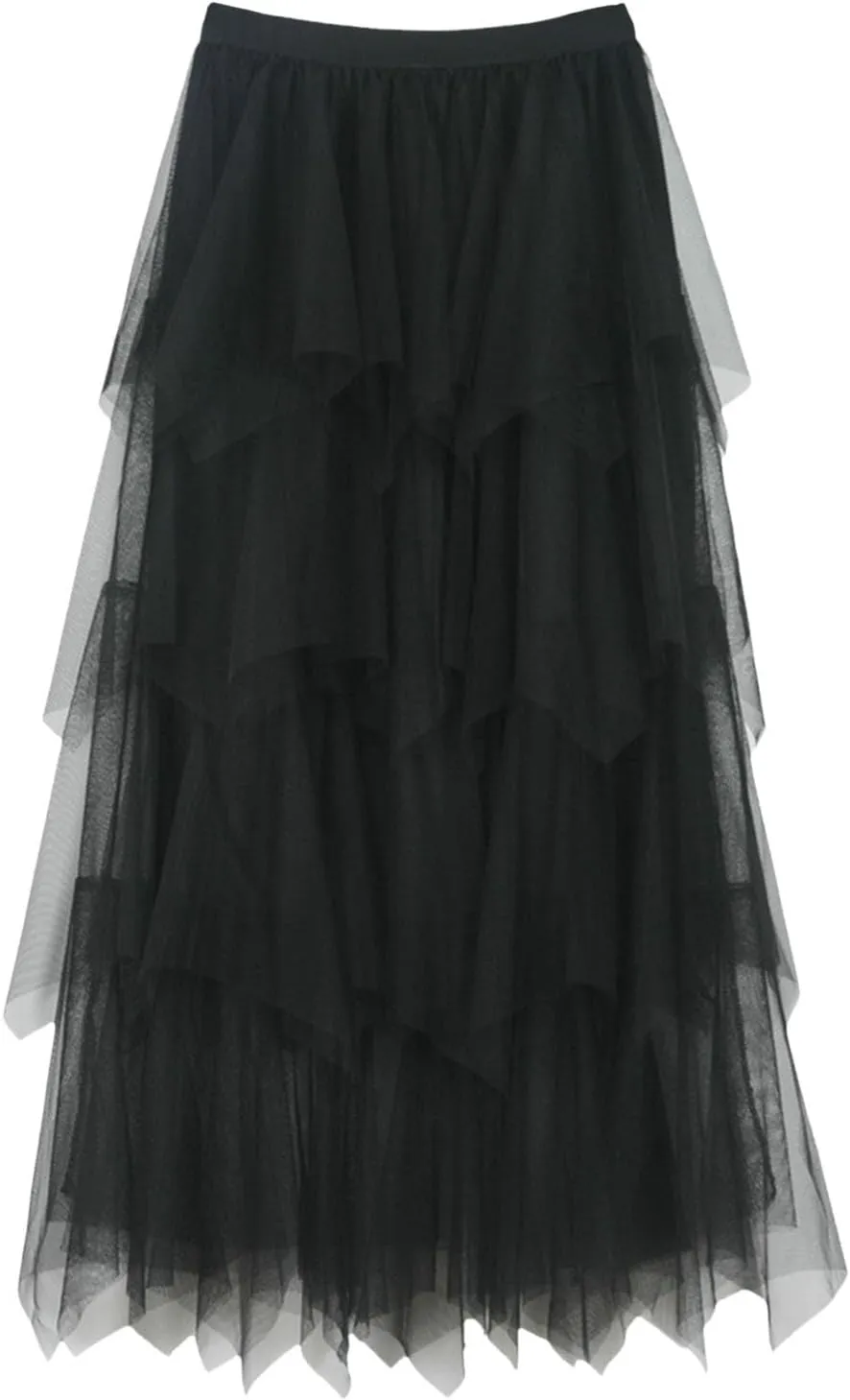Summer Maxi Skirt for Women Multi Layer Pleated Sheer Ruffles A-Line Casual Long Skirts High Elastic Waist Dress