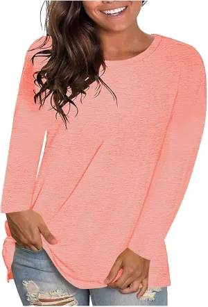 Summer Shirts for Women Trendy Casual Short Sleeve Shirts Crewneck Solid Color T Shirt Plus Size Loose Fit Tops