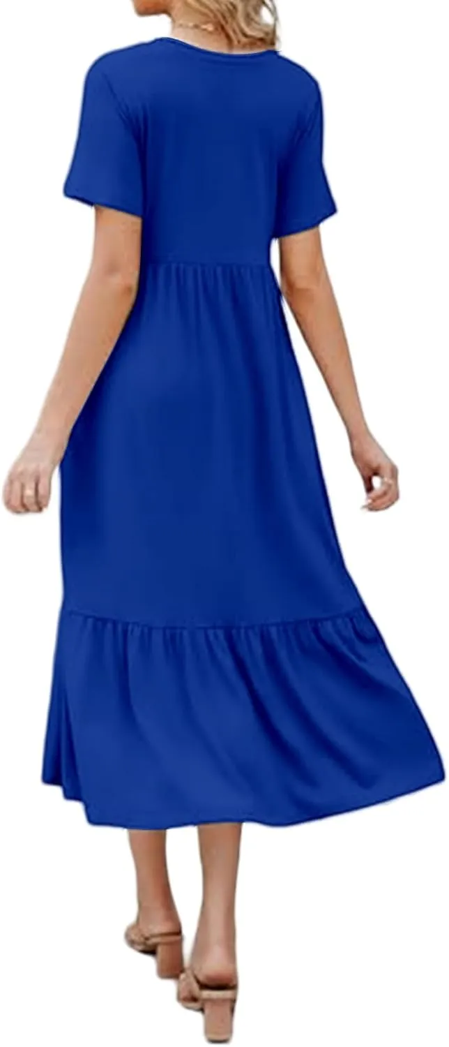 Sundresses for Women V Neck Ruffle Hem Dresses A Line Loose Fit High Waist Dress Flowy Tiered Elegant Dresses 2025
