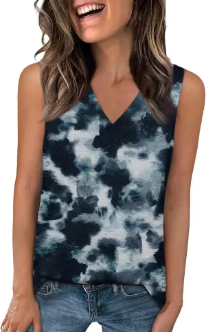 Tank Tops for Women 2025 Tie Dye Casual Flowy Basic Shirts Oversized Sleeveless Loose Fit Summer Blouses Resort Wear