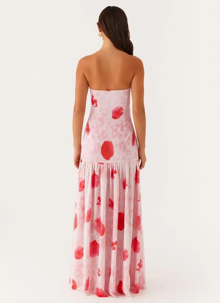 UAURORAO Women Floral Strapless Maxi Dress Flowy Y2k Flower Backless Tube Long Dress Drop Waist Ruched A Line Sundresses