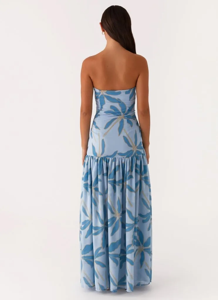UAURORAO Women Floral Strapless Maxi Dress Flowy Y2k Flower Backless Tube Long Dress Drop Waist Ruched A Line Sundresses