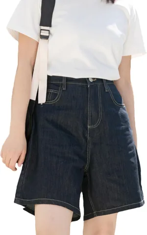 Vintage Denim Bermuda Shorts for Women Teen Girls Y2k Japanese Trendy Baggy Casual High Waisted Jean Shorts