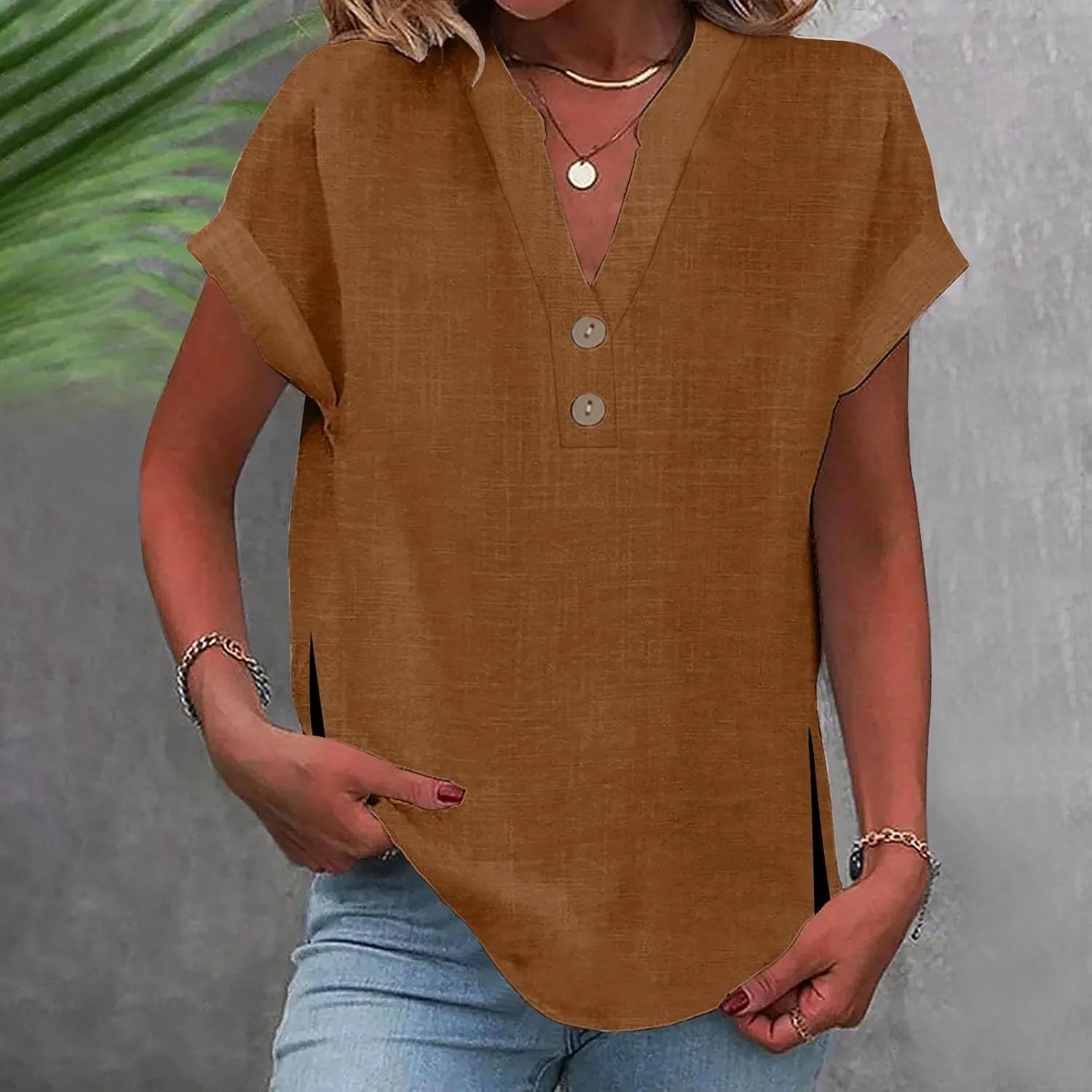 Walking Trendy Short Sleeve Top Female Plus Size Summers Solid Color T Shirt Loose