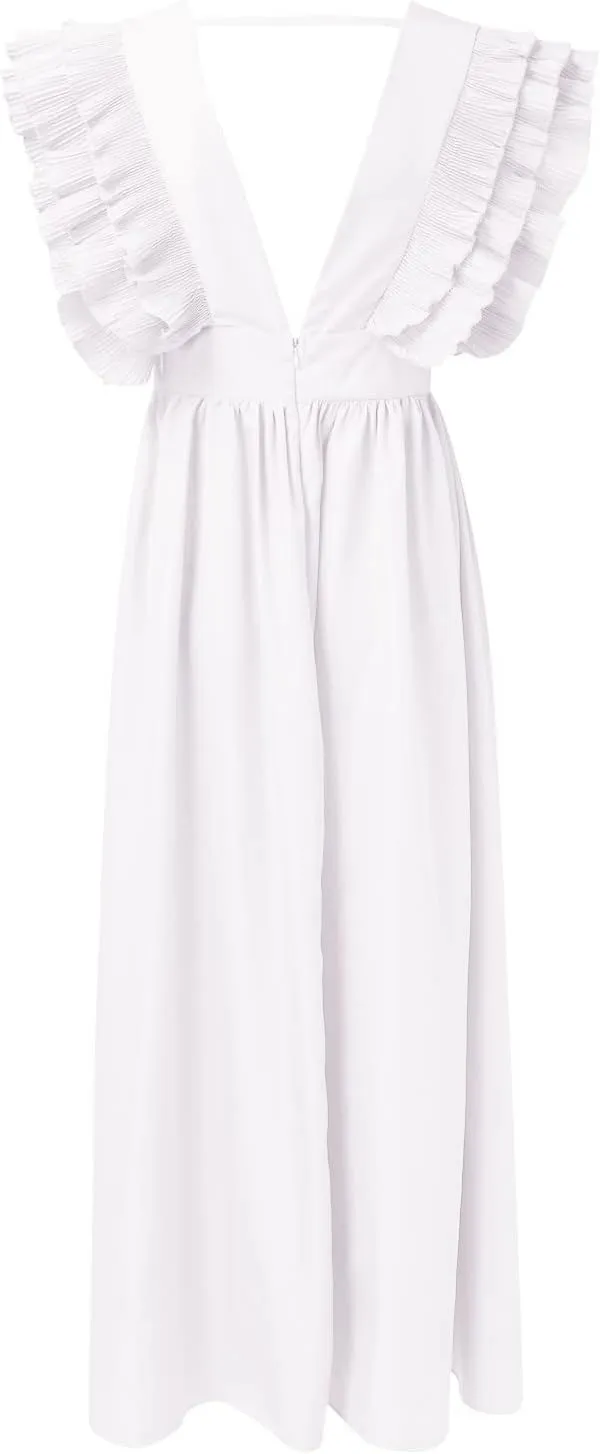 Wedding Guest Dress WomenV Neck Ruffle Sleeve Tiered Midi Dress A Line Cocktail Party Dress Mixi Homecoming Dress