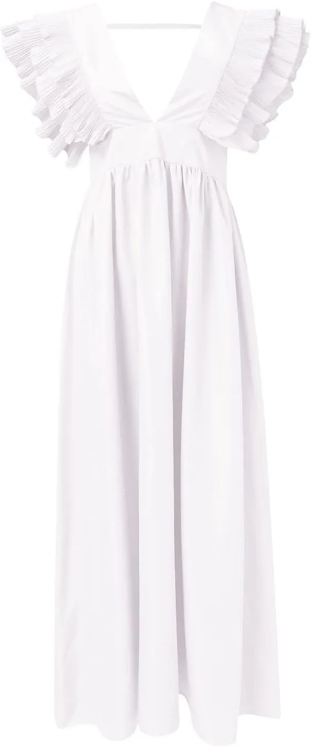 Wedding Guest Dress WomenV Neck Ruffle Sleeve Tiered Midi Dress A Line Cocktail Party Dress Mixi Homecoming Dress