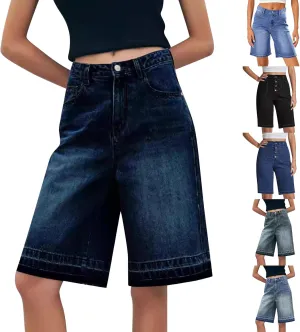 Wide Leg Denim Bermuda Shorts for Women Mid Thigh High Waisted Jean Shorts Vintage Baggy Jorts Summer Denim Pants