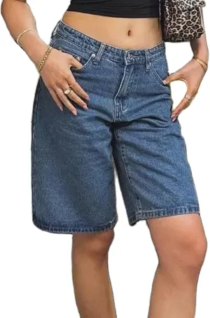 Women Baggy Denim Shorts High Waisted Straight Leg Trendy Bermuda Shorts Carpenter Jean Shorts