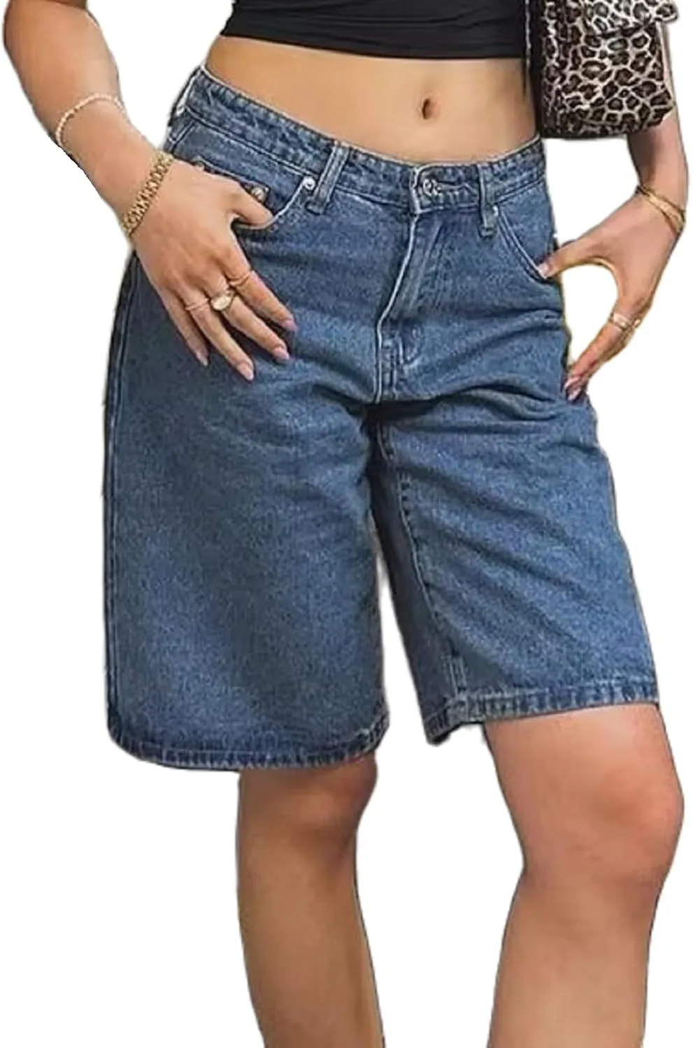Women Baggy Denim Shorts High Waisted Straight Leg Trendy Bermuda Shorts Carpenter Jean Shorts