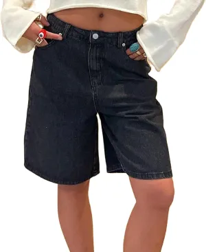 Women Baggy Denim Shorts High Waisted Straight Leg Trendy Bermuda Shorts Carpenter Jean Shorts