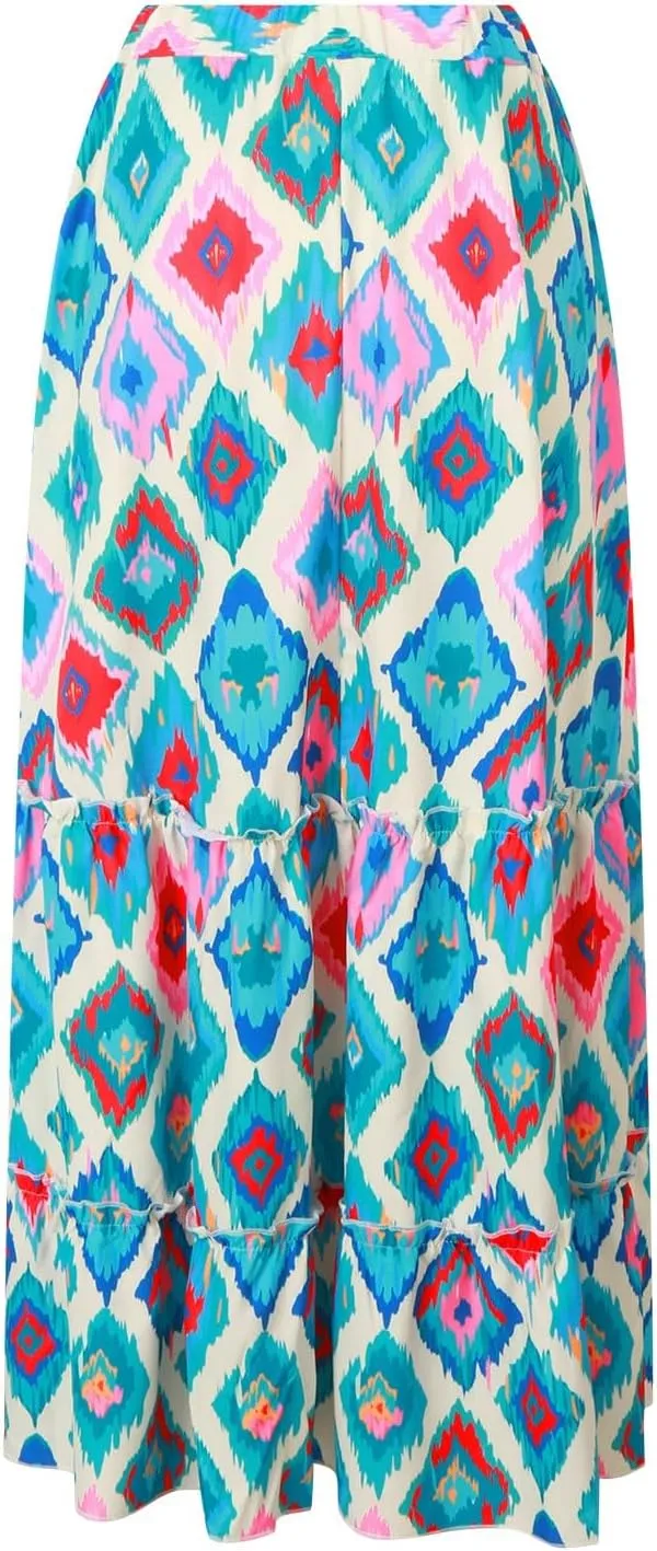 Women Floral Maxi Skirt Boho Flowy Long Skirt 2025 Summer Vacation Beach A-Line Tiered Skirts Comfy High Waist Dress