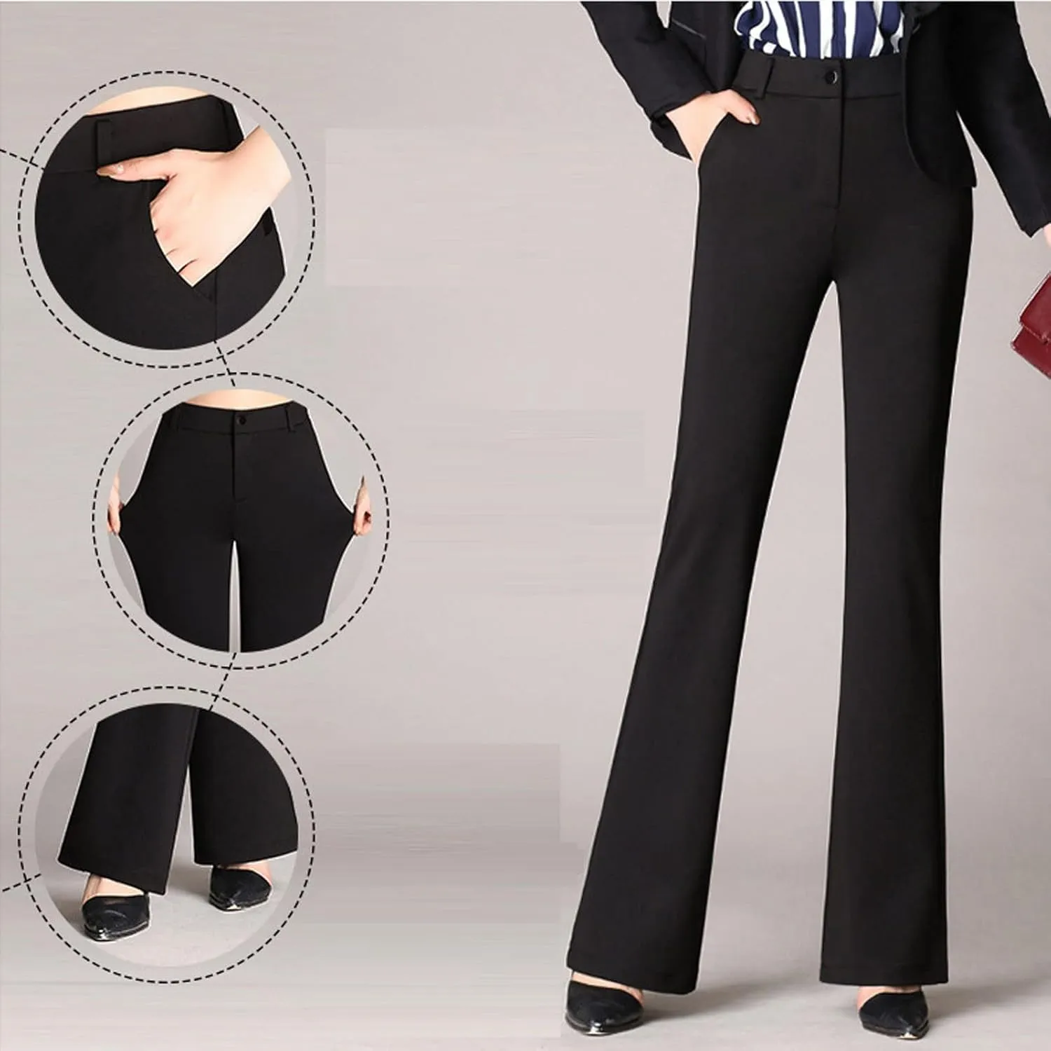 Women High Waist Dress Pants Business Office Zip Slim Skinny Dressy Trousers Solid Comfy Work Pant with Pockets 2024