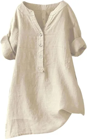 Women Short Sleeve Linen Shirts Casual Crewneck 2025 Fashion T-Shirt Floral Boho Loose Fit Summer Tee Top