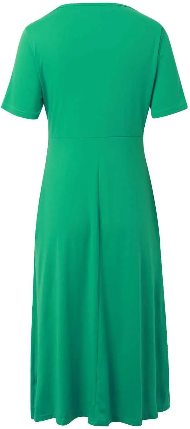 Women Summer Casual Dresses Short Sleeve Crewneck A Line Dress Swing Flowy Shirt Maxi Beach Long Sundress with Pockets