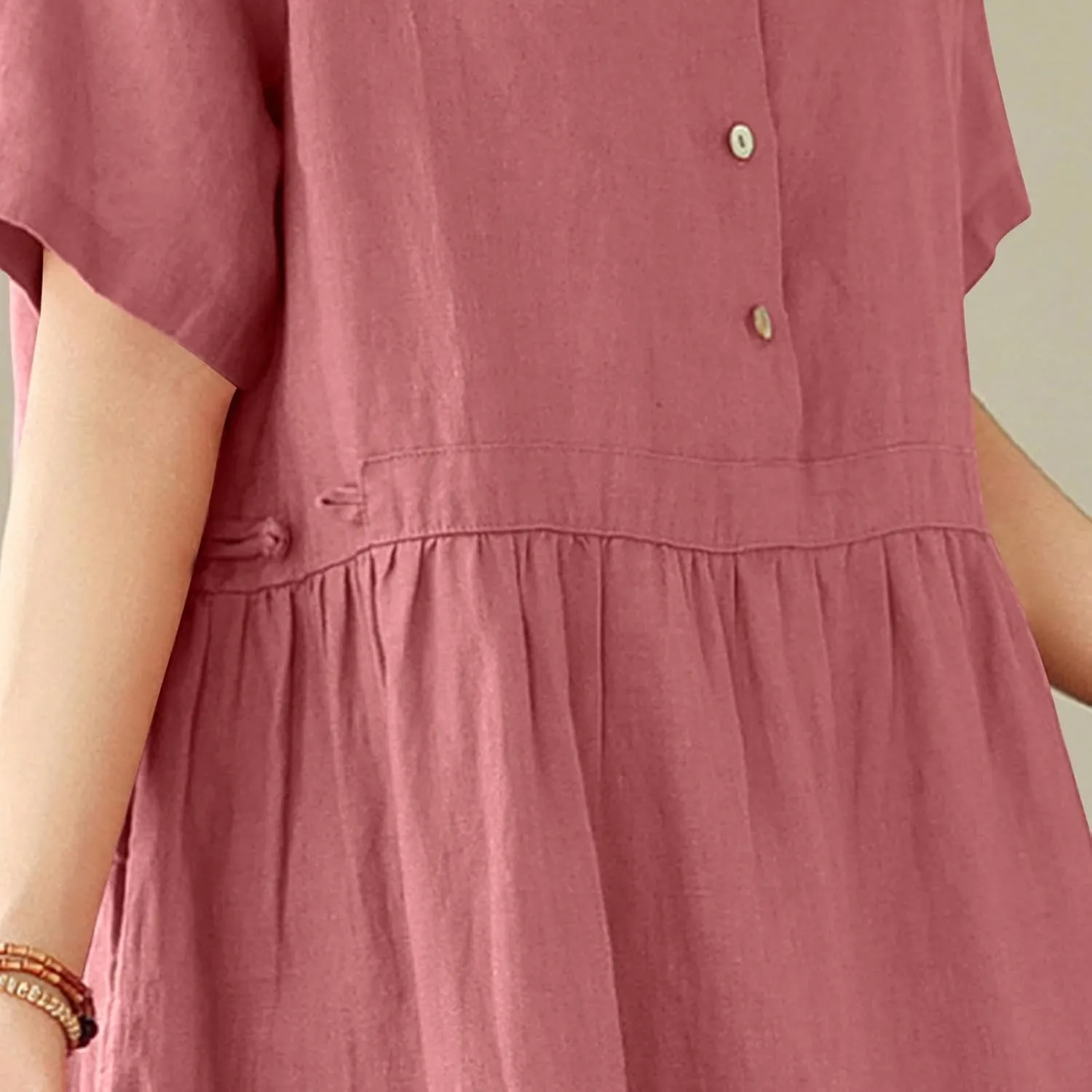 Womens Bohemian Cotton Linen Dress 3/4 Sleeve Button Down Maxi Long Dress Plain Trendy Boho Dresses