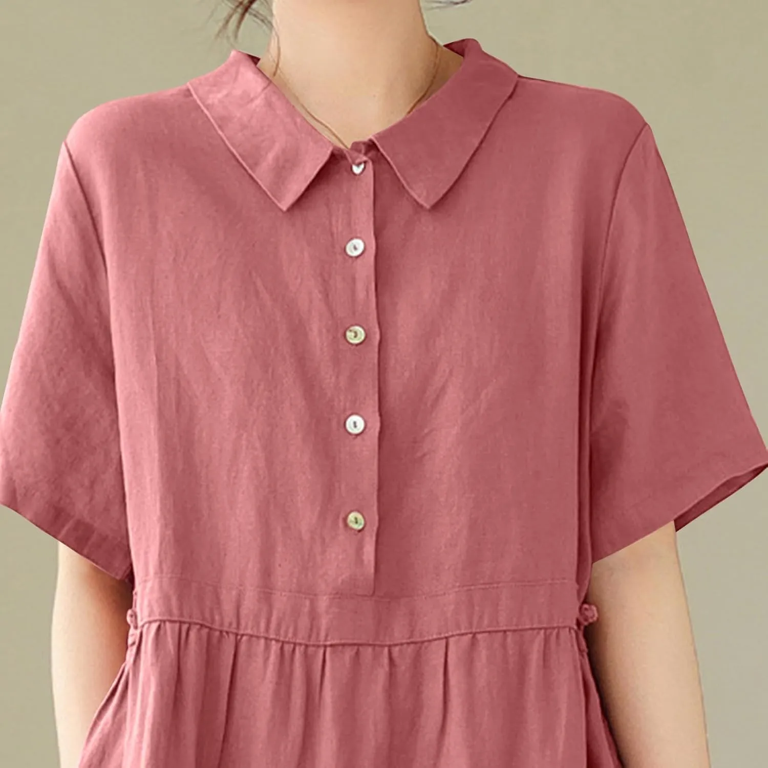 Womens Bohemian Cotton Linen Dress 3/4 Sleeve Button Down Maxi Long Dress Plain Trendy Boho Dresses