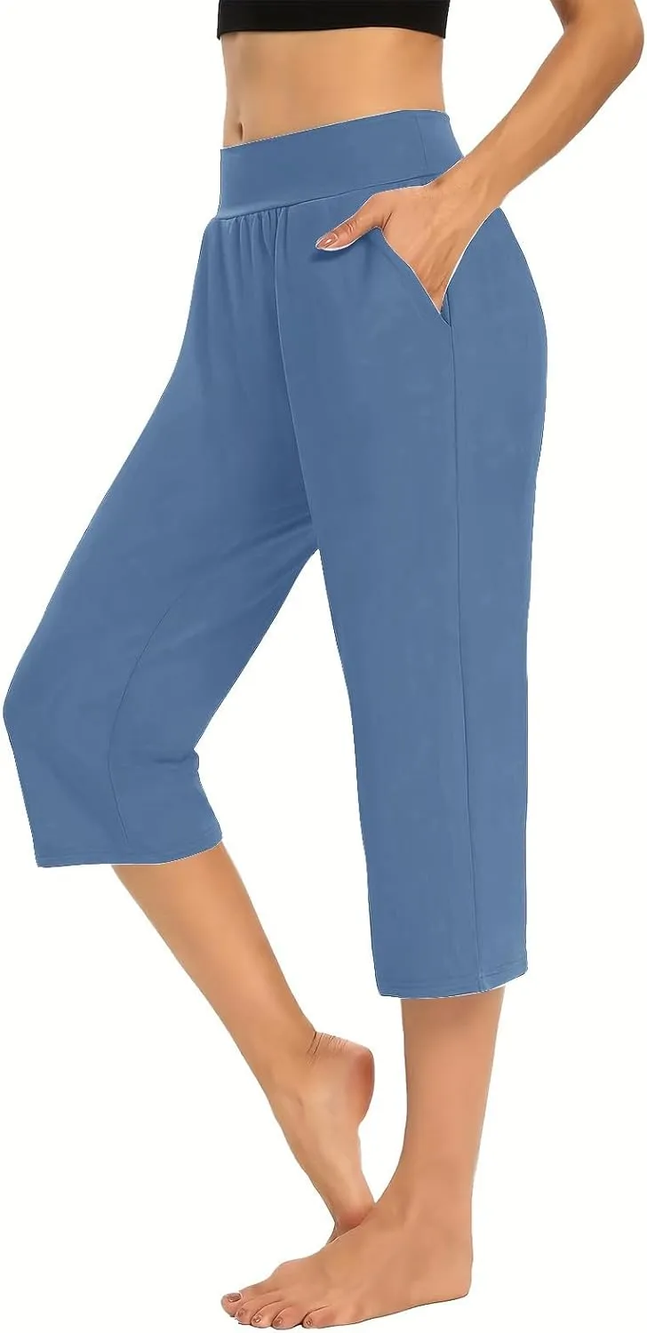 Womens Capris for Summer Elastic Waist Workout Sweatpants 2024 Casual Soft Comfy Yoga Jogger Capri Pants with Pockets