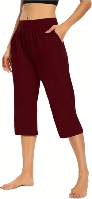 Womens Capris for Summer Elastic Waist Workout Sweatpants 2024 Casual Soft Comfy Yoga Jogger Capri Pants with Pockets