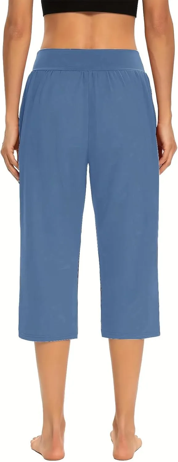 Womens Capris for Summer Elastic Waist Workout Sweatpants 2024 Casual Soft Comfy Yoga Jogger Capri Pants with Pockets