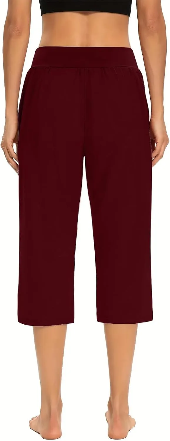 Womens Capris for Summer Elastic Waist Workout Sweatpants 2024 Casual Soft Comfy Yoga Jogger Capri Pants with Pockets