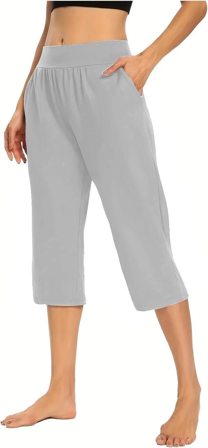 Womens Capris for Summer Elastic Waist Workout Sweatpants 2024 Casual Soft Comfy Yoga Jogger Capri Pants with Pockets