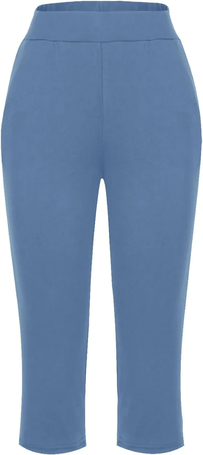 Womens Capris for Summer Elastic Waist Workout Sweatpants 2024 Casual Soft Comfy Yoga Jogger Capri Pants with Pockets