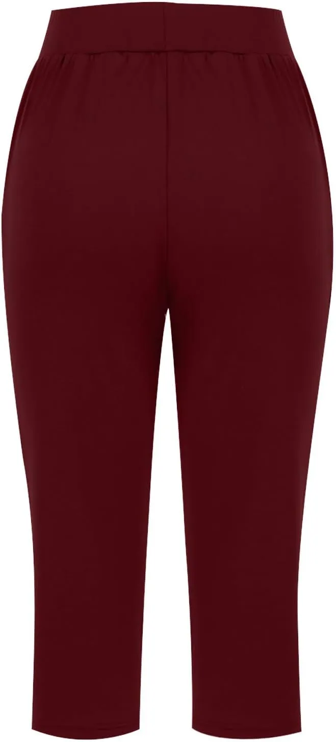 Womens Capris for Summer Elastic Waist Workout Sweatpants 2024 Casual Soft Comfy Yoga Jogger Capri Pants with Pockets