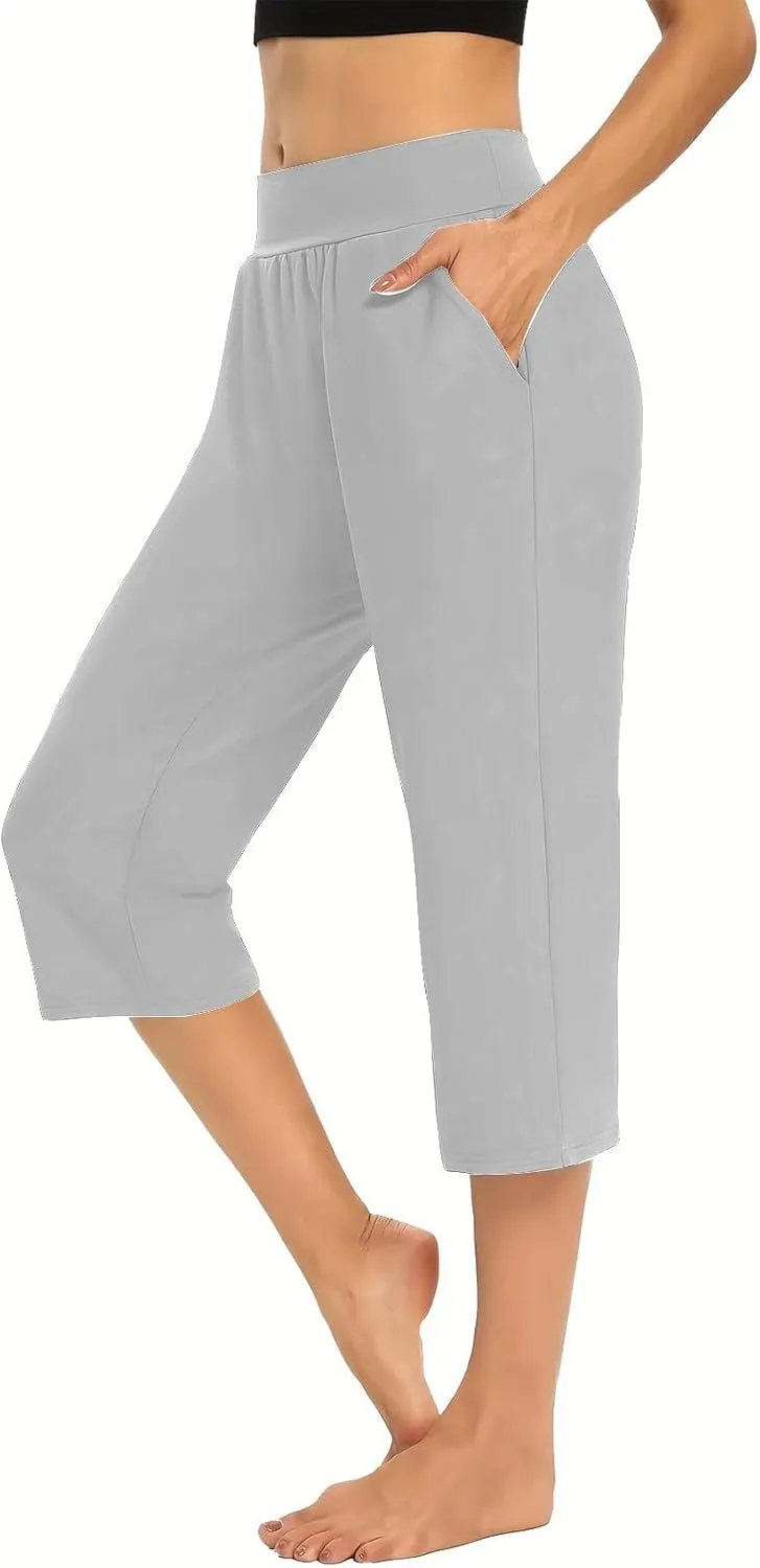 Womens Capris for Summer Elastic Waist Workout Sweatpants 2024 Casual Soft Comfy Yoga Jogger Capri Pants with Pockets