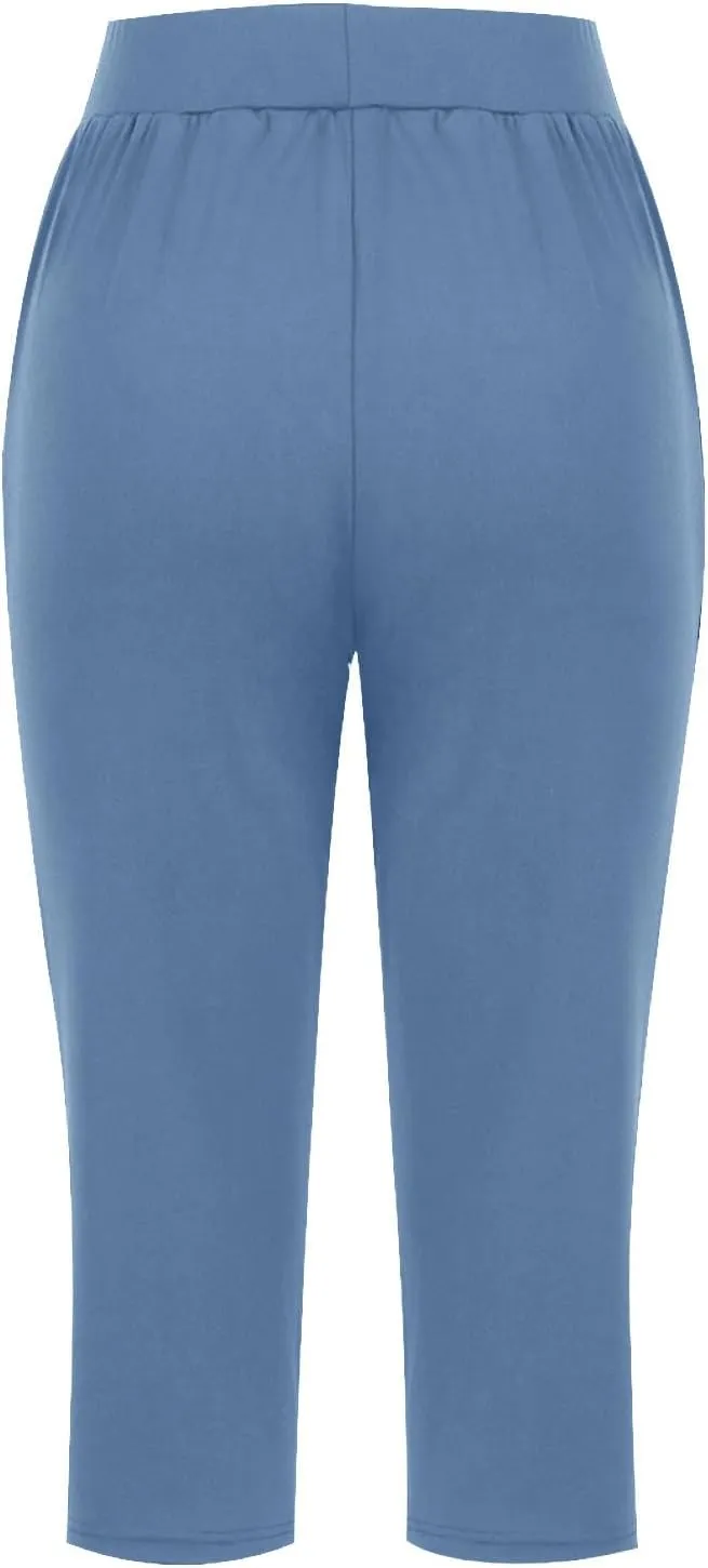 Womens Capris for Summer Elastic Waist Workout Sweatpants 2024 Casual Soft Comfy Yoga Jogger Capri Pants with Pockets
